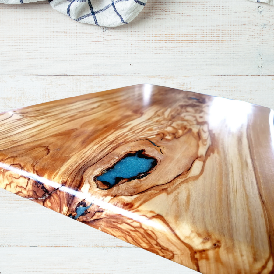 Engravable Live Edge Olive Wood Cutting Board w/ Epoxy