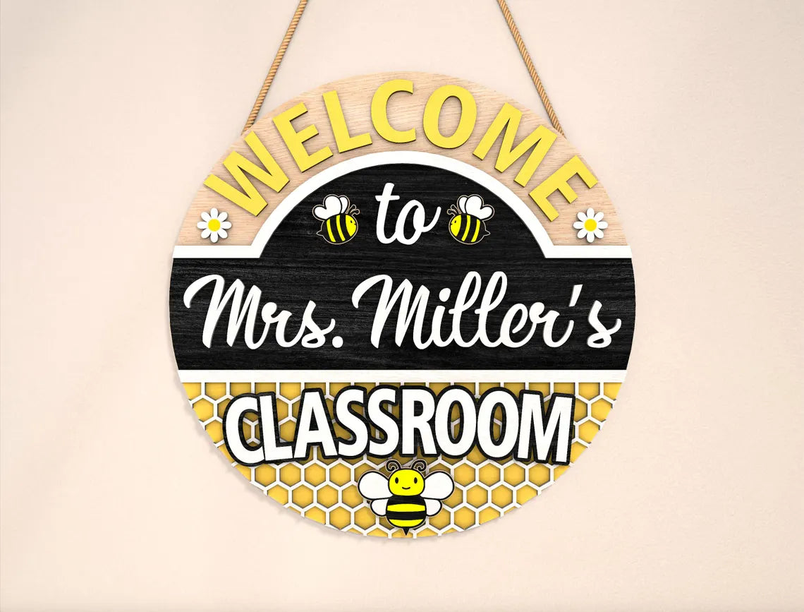 🐝 DIY Bee-Themed Classroom Door Hanger Kit – “Welcome to [Name]’s Classroom” | Paint-Your-Own Teacher Sign