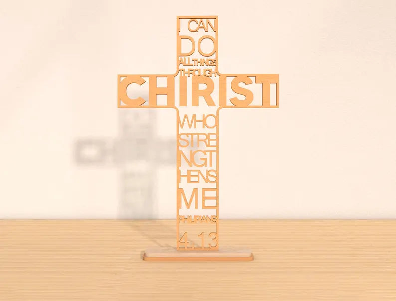 ✝️ "I Can Do All Things Through Christ" Wooden Scripture Cross – Philippians 4:13