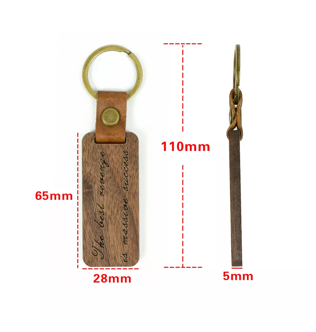 Wooden Keychain with Leather Strap