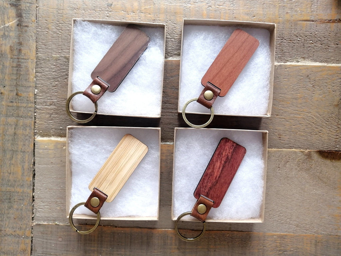 Wooden Keychain with Leather Strap
