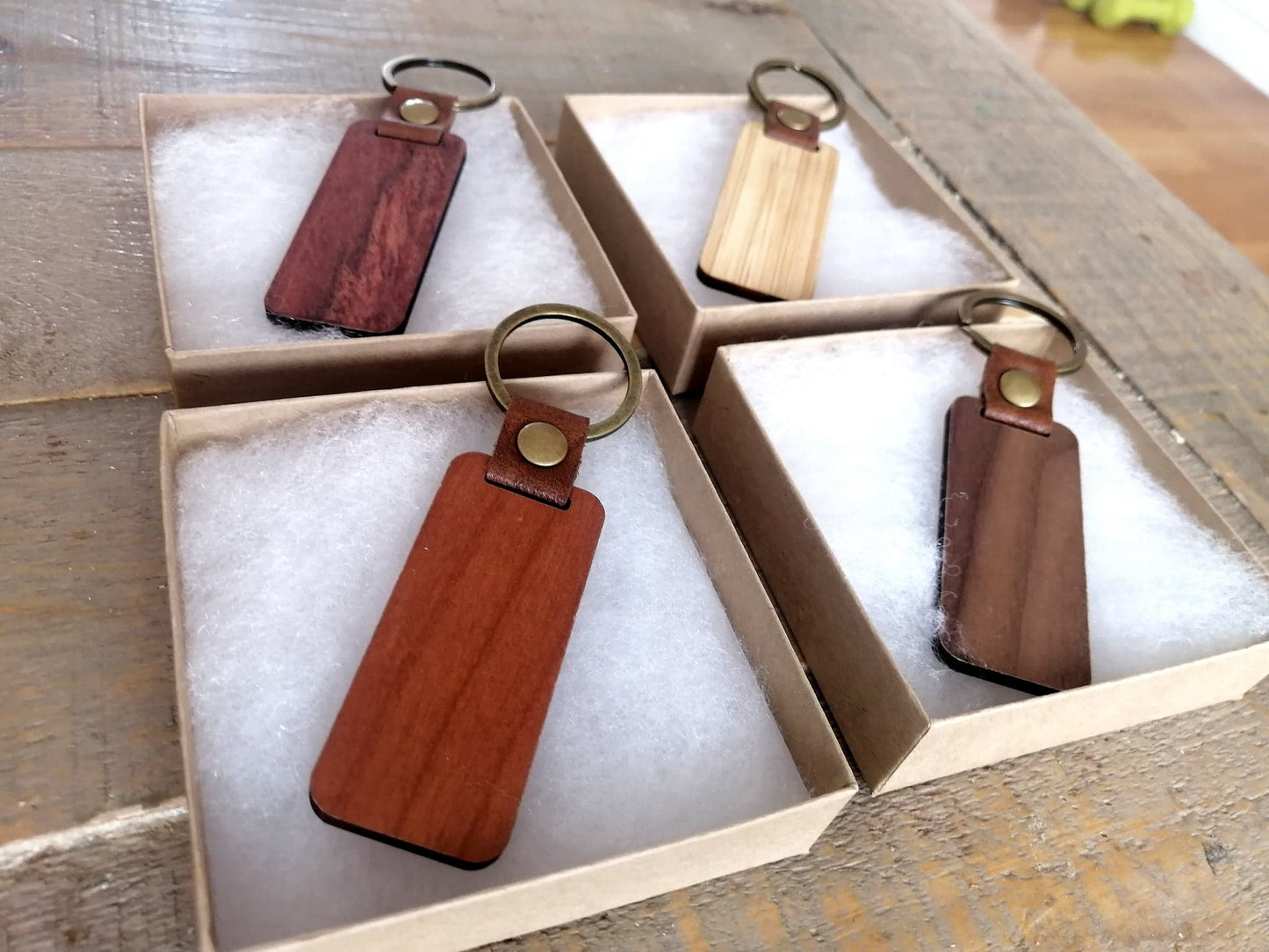 Wooden Keychain with Leather Strap