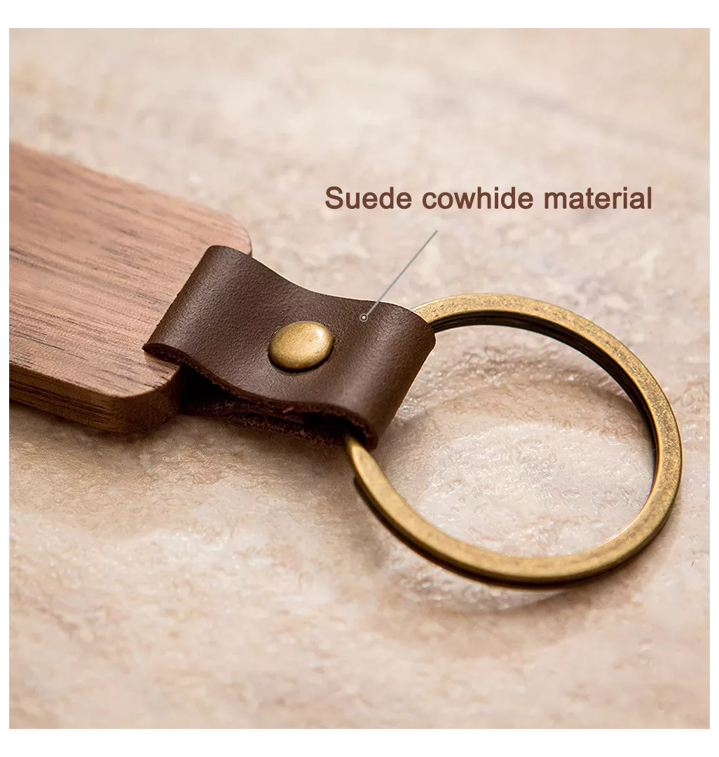 Wooden Keychain with Leather Strap