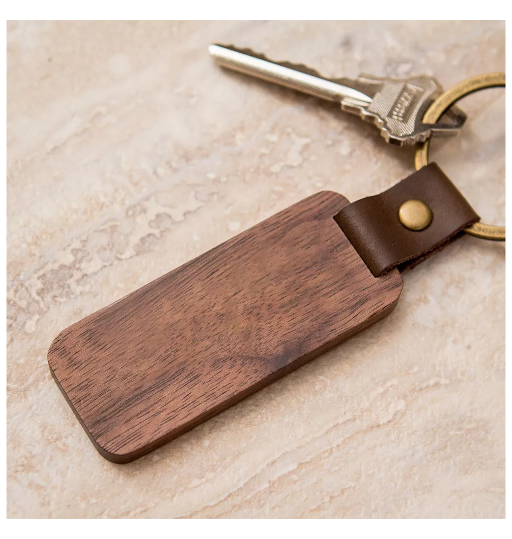 Wooden Keychain with Leather Strap